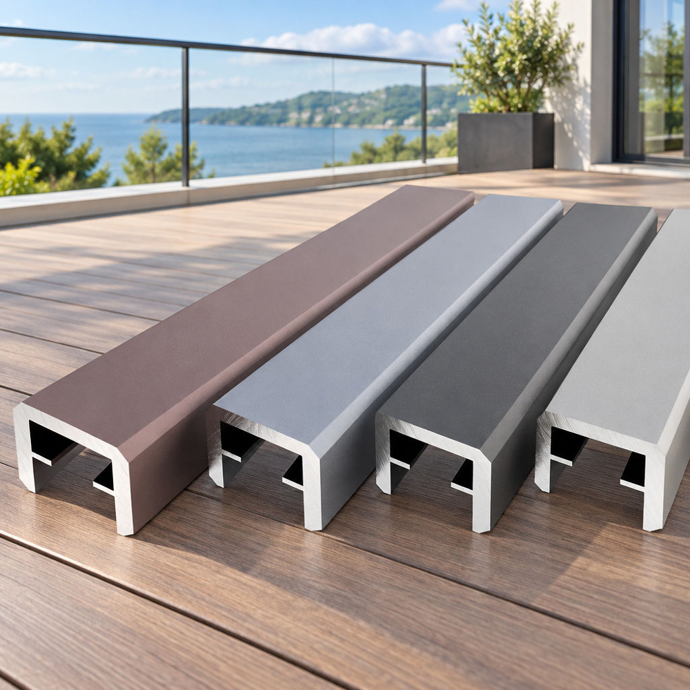 Assembled Structural Aluminium Railing Framing and Balusters Detailed view of assembled aluminium railing sections demonstrating structural framing, vertical baluster integration, and corrosion-resistant surface finish